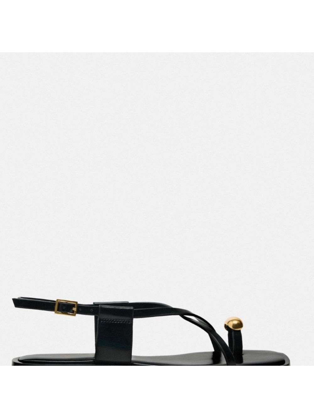 ZARA Black Leather Flat Strappy Gold Metal Toe Sandals - Picture 5 of 15